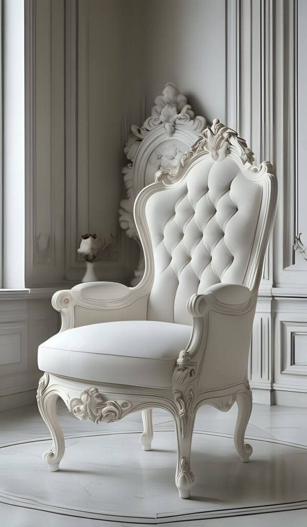 Vismaya Furniture Premium Royal White Wood Royal Carved Chair  KC-003 - Image 2