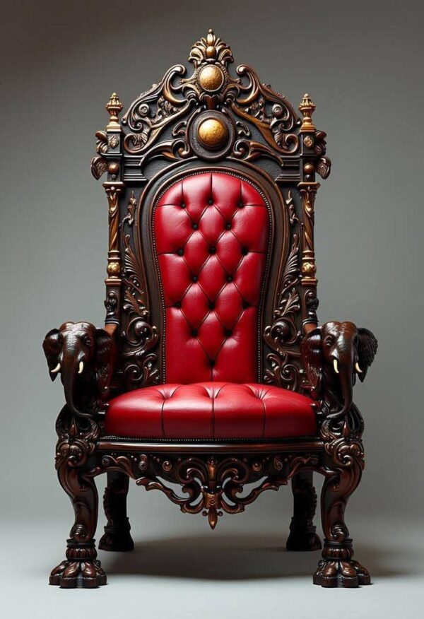 Vismaya Furniture Premium Black/Red Wood Royal Carved Chair  KC-004 - Image 2