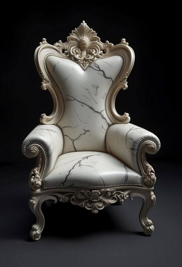 Vismaya Furniture Premium Royal White Wood Royal Carved Chair KC-009 - Image 2