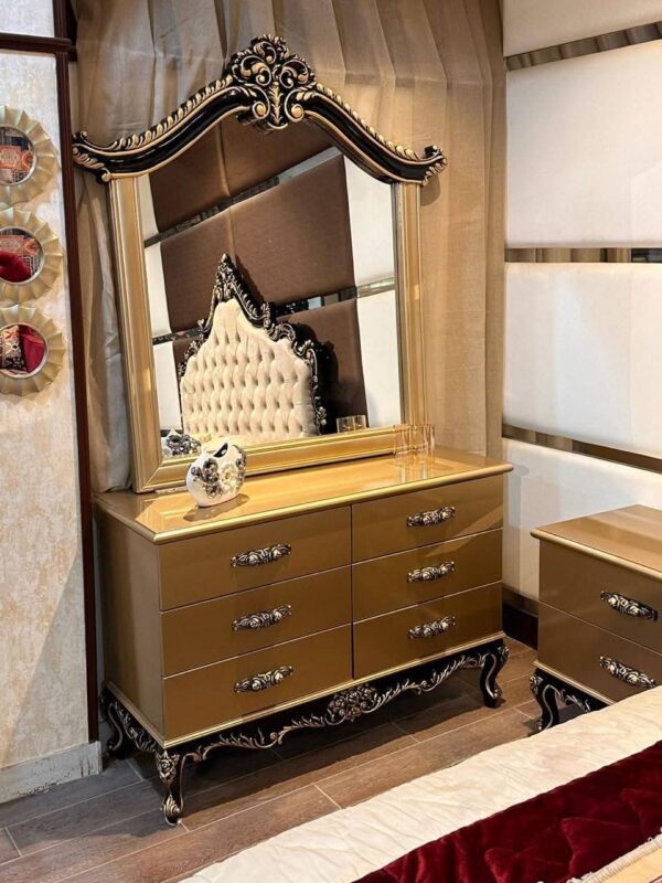 Vismaya Furniture Antique Black/Gold Designer Dressing Table DR-017 - Image 2