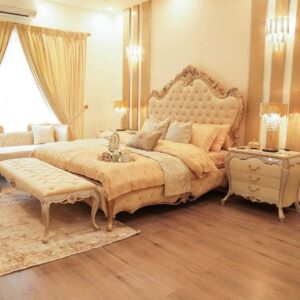 Vismaya Furniture Antique Z White Carved Royal Double Bed BD-013