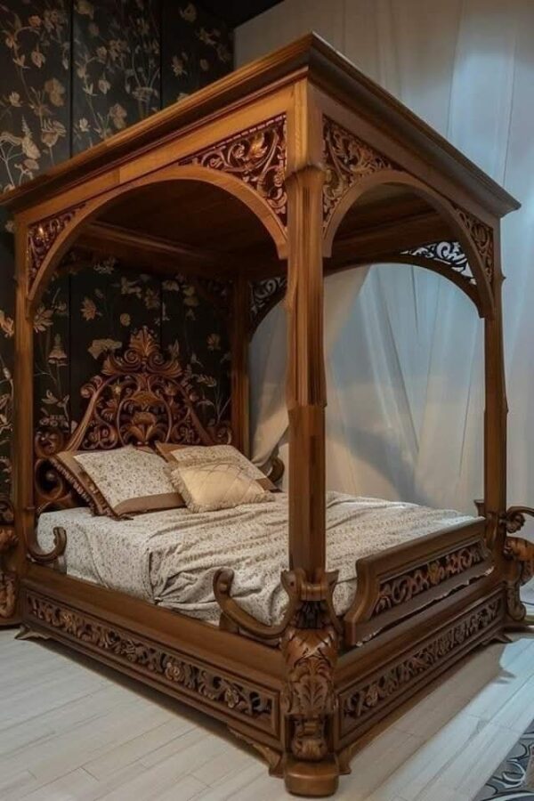 Vismaya Furniture Antique Indian Four Poster Bed FPB-003 - Image 2