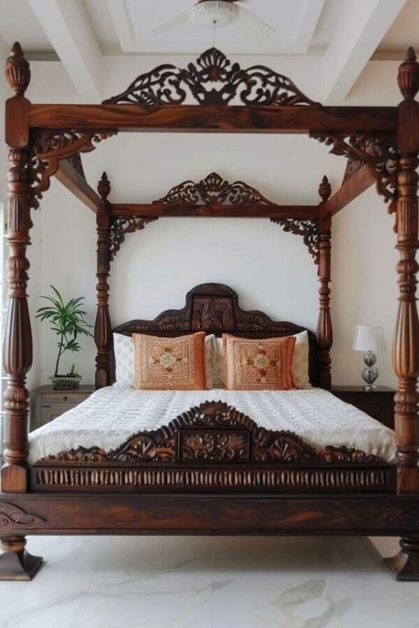 Vismaya Furniture Antique Indian Four Poster Bed FPB-004 - Image 2