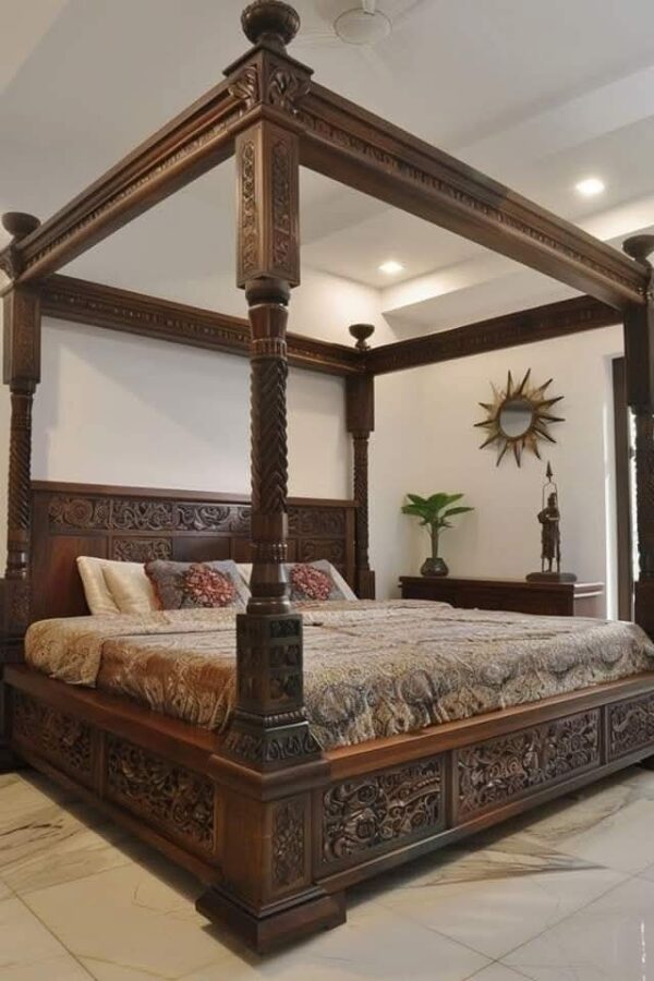 Vismaya Furniture Antique Indian Four Poster Bed FPB-005 - Image 2