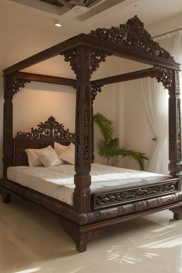 Vismaya Furniture Antique Indian Four Poster Bed FPB-008 - Image 2