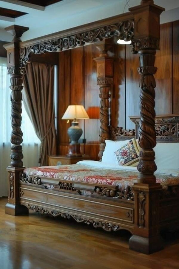 Vismaya Furniture Antique Indian Four Poster Bed FPB-009 - Image 2