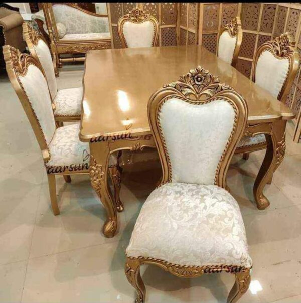 Vismaya Furniture Antique Golden Hand Carved Dining Set DIN/TBL-019 - Image 4