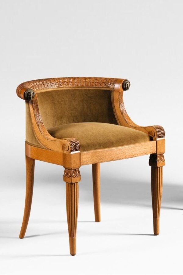 Vismaya Furniture Carved Goldish Brown Wood Antique Modern Armchair SC-017