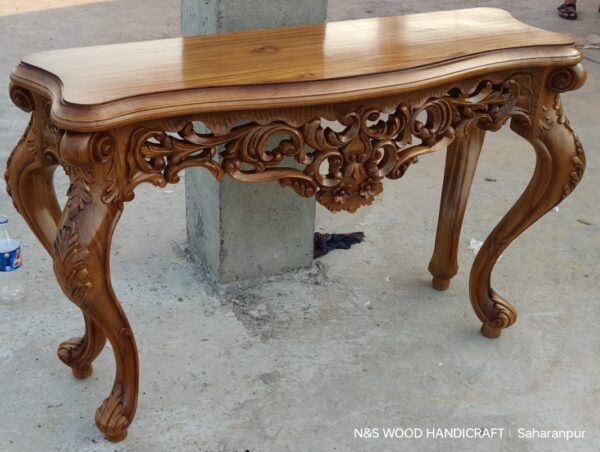 Vismaya Furniture Antique Brown Luxury Hand Carved Console Table CON/TBL-019 - Image 5