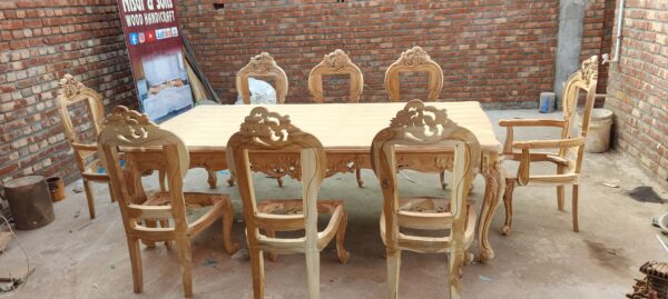 Vismaya Furniture Antique Brown/Silver Hand Carved Dining Set DIN/TBL-017 - Image 6