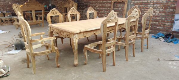 Vismaya Furniture Antique Brown/Silver Hand Carved Dining Set DIN/TBL-017 - Image 8