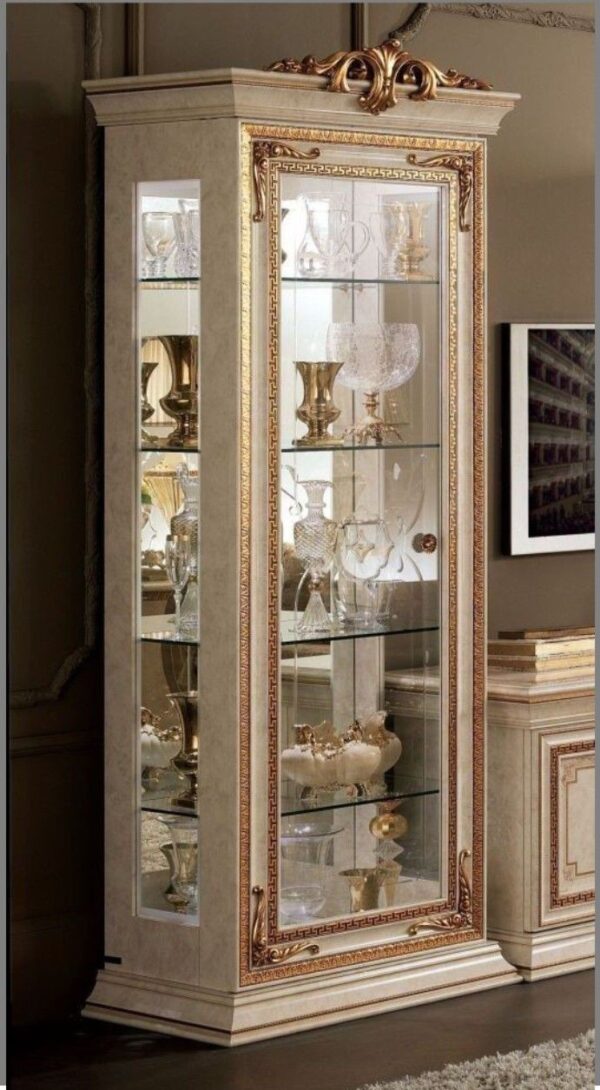 Vismaya Furniture Antique Wooden Luxury White/Gold Crockery Cabinet CK-020 - Image 2