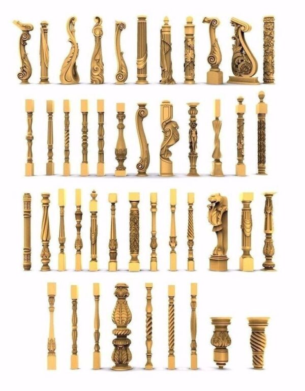 Vismaya Furniture Antique Floral Hand Carved Master And Railing Pillars PIL-010 - Image 4