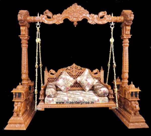 Vismaya Furniture Handcrafted Light Brown Wooden Indian Swing for Indoor HS-016 - Image 2