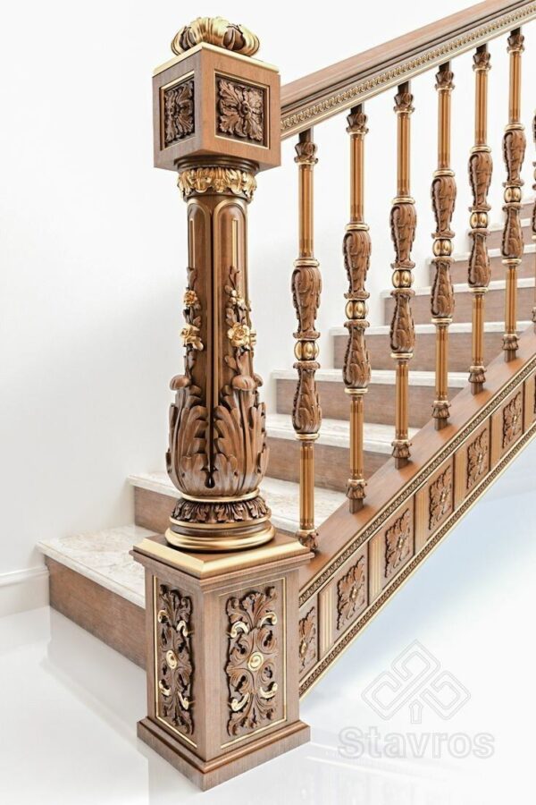 Vismaya Furniture Antique Floral Hand Carved Master And Railing Pillars PIL-010 - Image 2