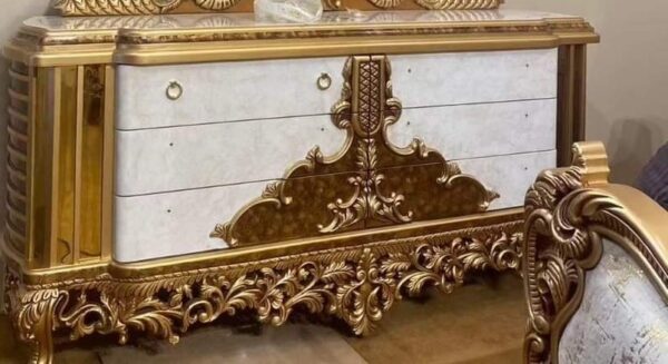 Vismaya Furniture Antique White/Brown/Gold Designer Dressing Table DR-008 - Image 3