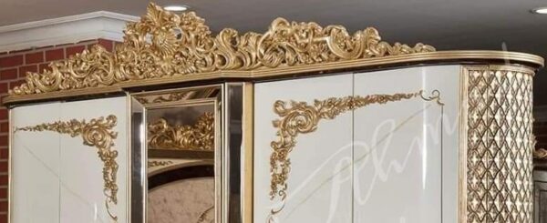 Vismaya Furniture Antique Light Gold/White Designer Wooden Wardrobe AL-011 - Image 2