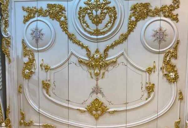 Vismaya Furniture Antique White/Gold Designer Wooden Wardrobe AL-010 - Image 3