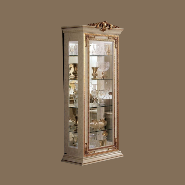 Vismaya Furniture Antique Wooden Luxury White/Gold Crockery Cabinet CK-020
