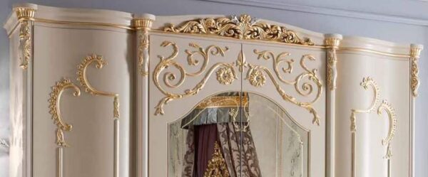 Vismaya Furniture Antique Off-White Designer Wooden Wardrobe AL-006 - Image 2