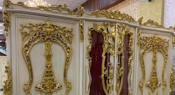 Vismaya Furniture Antique Cream/Gold Designer Wooden Wardrobe AL-007 - Image 2