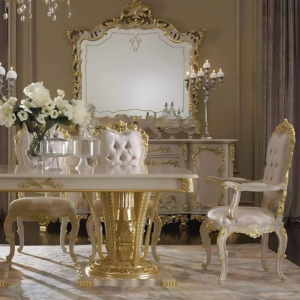 Vismaya Furniture Antique Golden Hand Carved Dining Set DIN/TBL-003