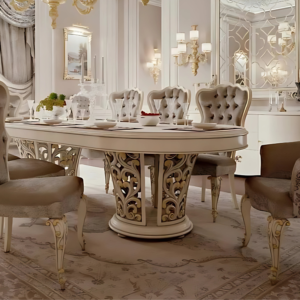 Vismaya Furniture Antique Cream Hand Carved Dining Set DIN/TBL-008