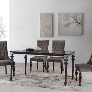 Vismaya Furniture Antique Black/Brown Hand Carved Dining Set DIN/TBL-009