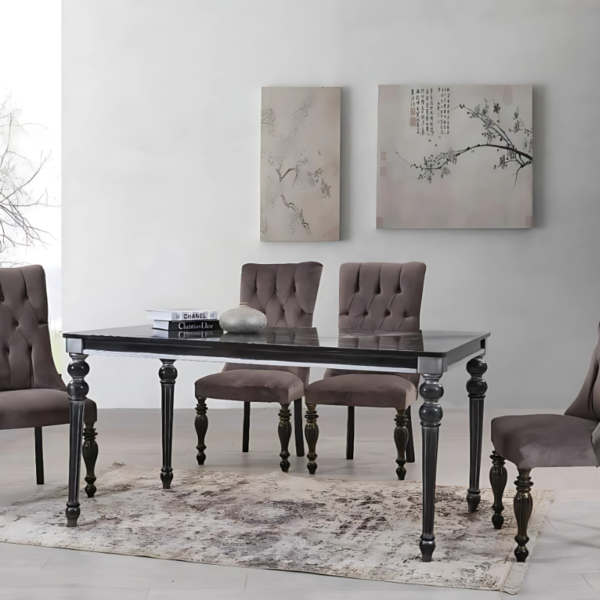 Vismaya Furniture Antique Black/Brown Hand Carved Dining Set DIN/TBL-009