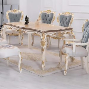 Vismaya Furniture Antique White/Gold Hand Carved Dining Set DIN/TBL-010