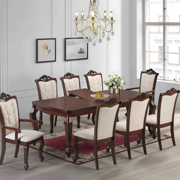 Vismaya Furniture Antique Brown/Cream Hand Carved Dining Set DIN/TBL-015