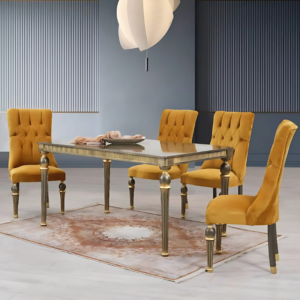Vismaya Furniture Antique Yellow/Gold Hand Carved Dining Set DIN/TBL-013