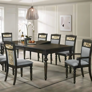 Vismaya Furniture Antique Black/Brown Hand Carved Dining Set DIN/TBL-014