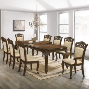 Vismaya Furniture Antique Brown/Cream Hand Carved Dining Set DIN/TBL-016