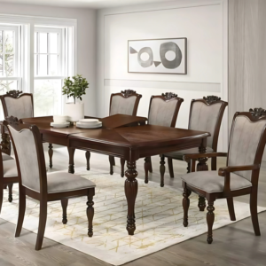 Vismaya Furniture Antique Brown/Silver Hand Carved Dining Set DIN/TBL-017