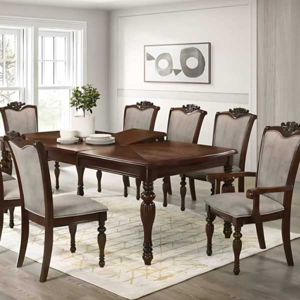 Vismaya Furniture Antique Brown/Silver Hand Carved Dining Set DIN/TBL-017