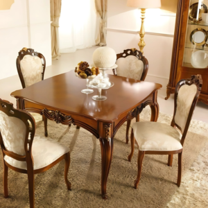 Vismaya Furniture Antique Brown/Cream Hand Carved Dining Set DIN/TBL-002