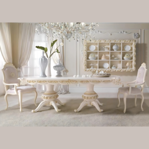 Vismaya Furniture Antique Pure White Hand Carved Dining Set DIN/TBL-005