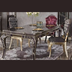 Vismaya Furniture Antique Black/Gold Hand Carved Dining Set DIN/TBL-006