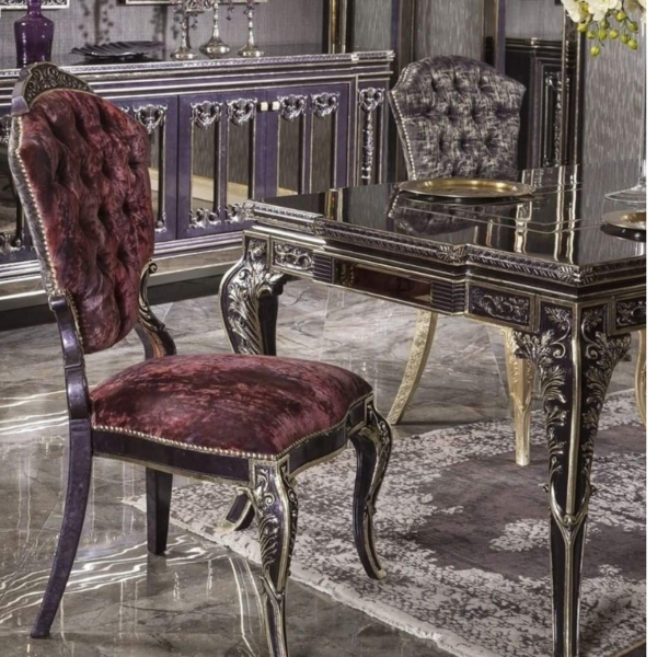 Vismaya Furniture Antique Black/Gold Hand Carved Dining Set DIN/TBL-006 - Image 2