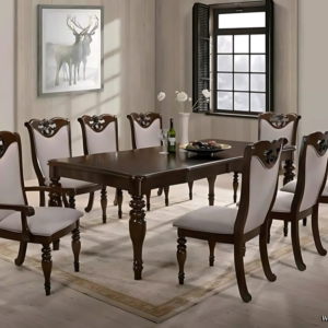 Vismaya Furniture Antique Dark Brown Hand Carved Dining Set DIN/TBL-007