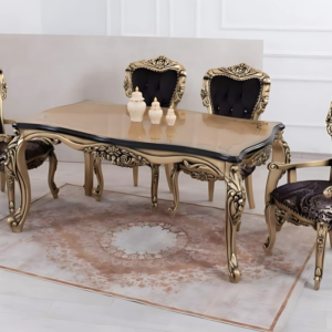 Vismaya Furniture Antique Gold/Black Hand Carved Dining Set DIN/TBL-011