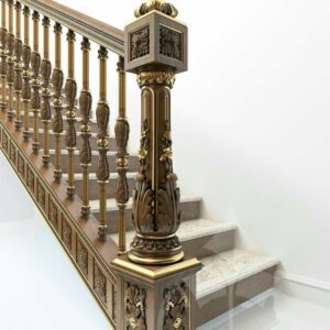 Vismaya Furniture Antique Floral Hand Carved Master And Railing Pillars PIL-019