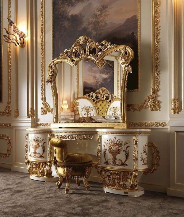 Vismaya Furniture Antique White/Gold Designer Dressing Table DR-014 - Image 2