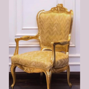Vismaya Furniture Carved Solid Golden Wood Antique Classic Dining Armchair SC-013