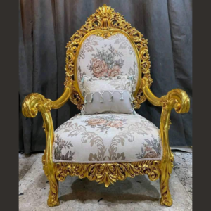 Vismaya Furniture Carved Solid Golden Wood Antique Classic Dining Armchair SC-014