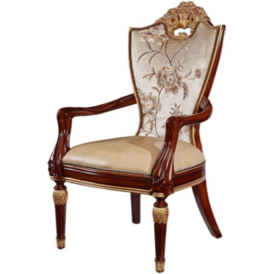 Vismaya Furniture Carved Solid Dark Brown Wood Antique Classic Dining Armchair SC-015