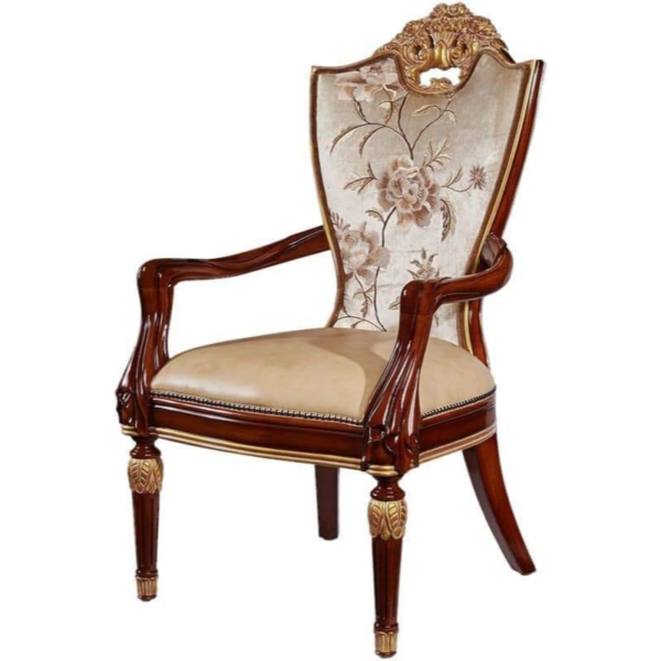 Vismaya Furniture Carved Solid Dark Brown Wood Antique Classic Dining Armchair SC-015