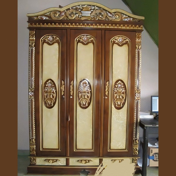 Vismaya Furniture Antique Brown/Cream Designer Wooden Wardrobe AL-005